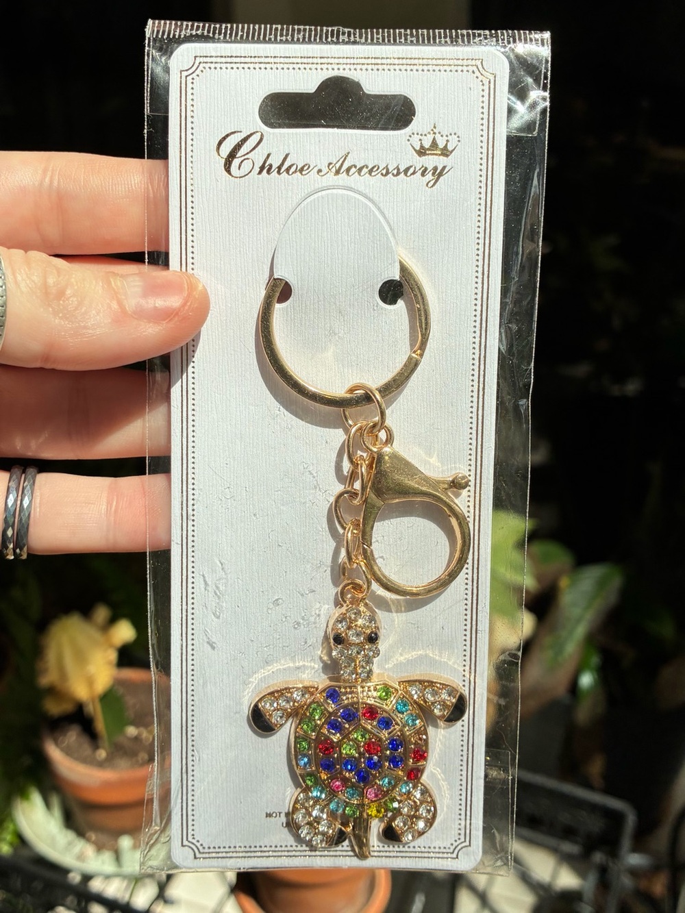 NWT Chloe Accessory Gold Sparkly Rhinestone Turtle Bag Charm Keychain